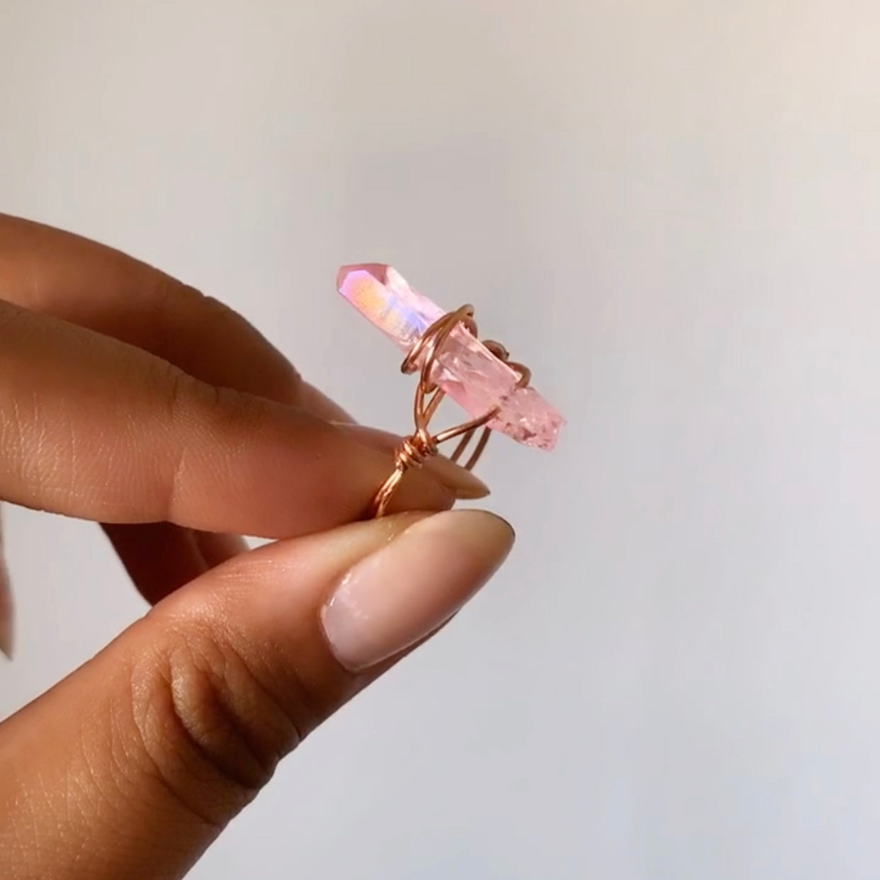 Rose Crystal Aura Quartz Ring