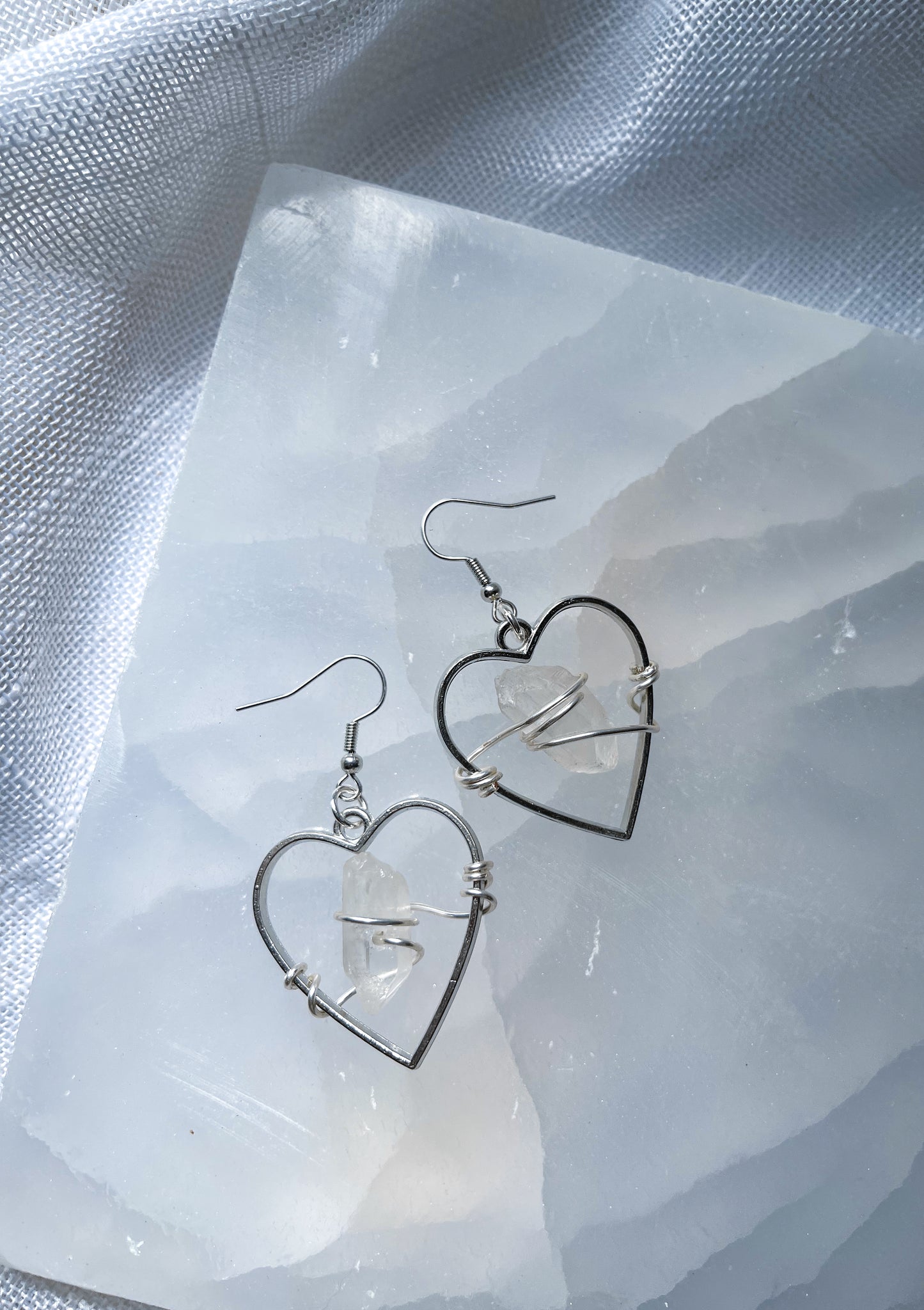 Hearts of Love Quartz Crystal Earrings
