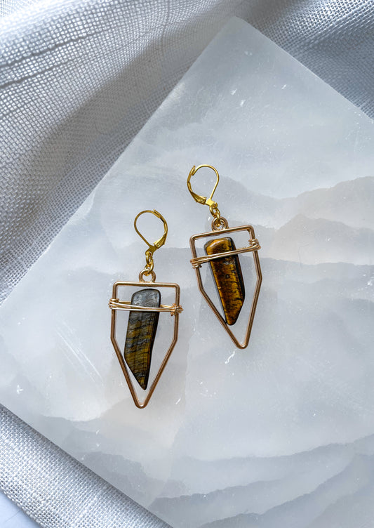 Peace Grounding Geometric Tigers Eye Earrings