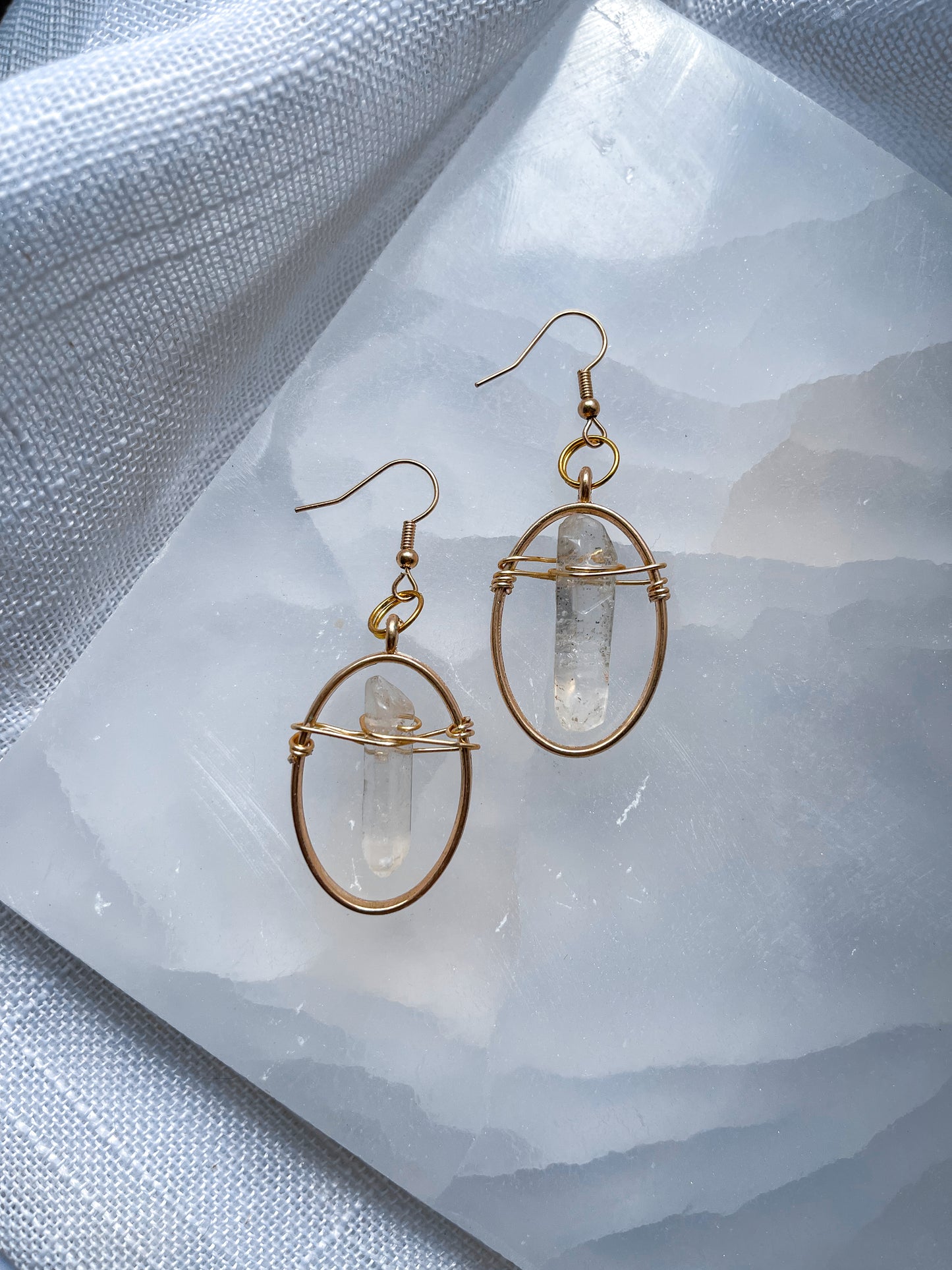Powerful Quartz Crystal Oval Geometric Earrings