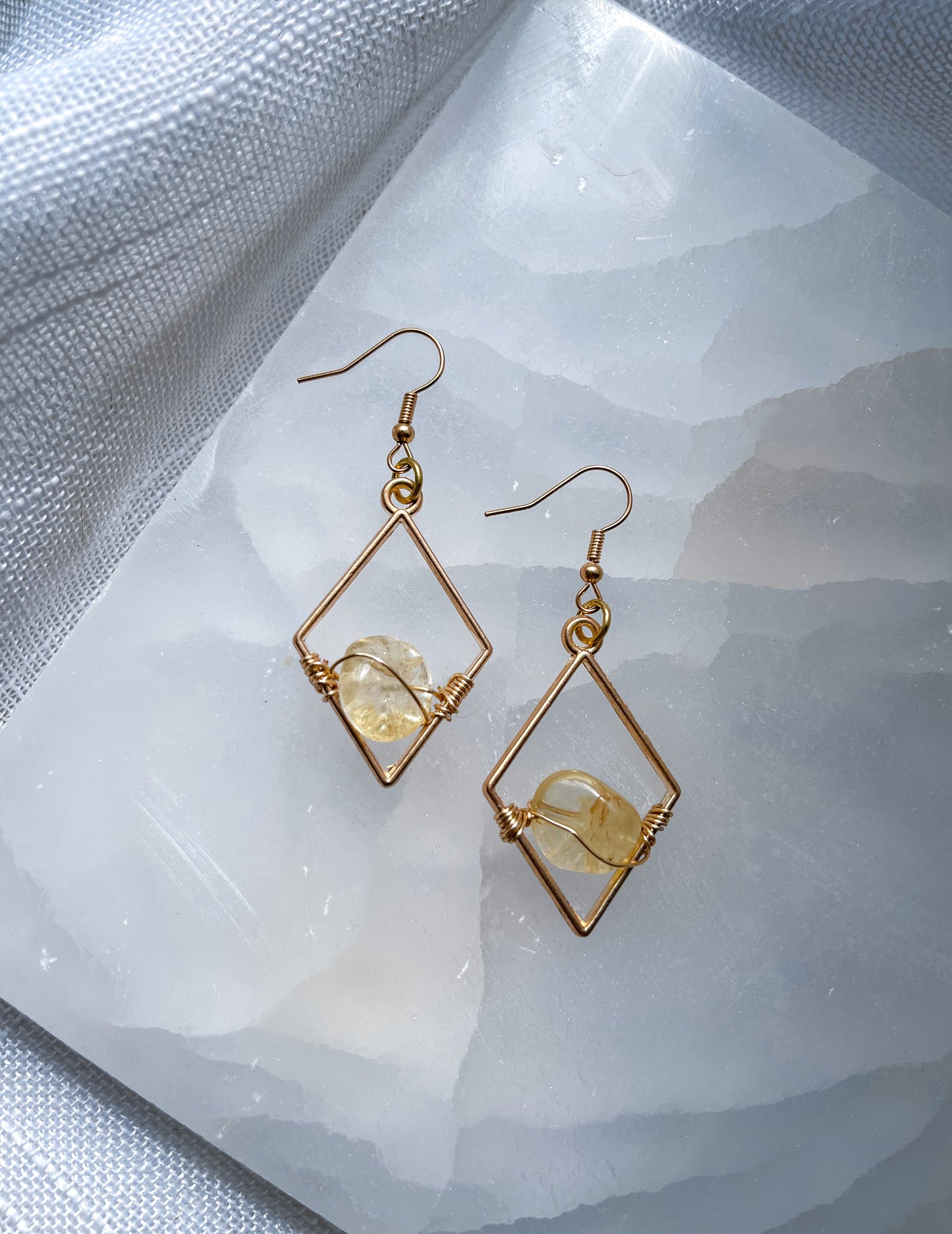 Earthy Citrine Diamond Crystal Earrings