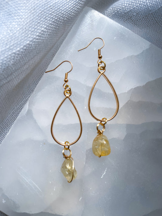 Sun Citrine Diamond Drops Crystal Earrings