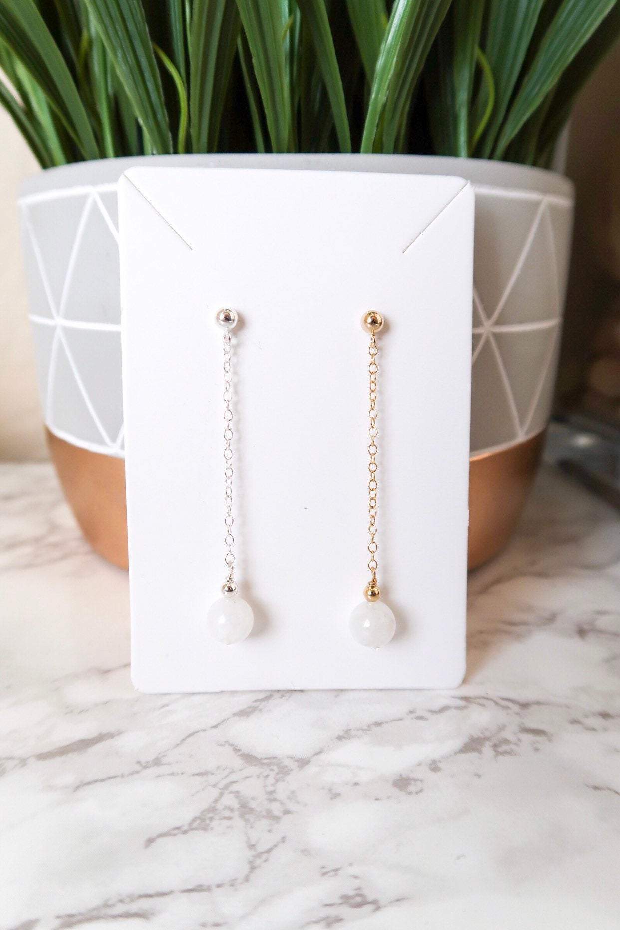 Moonstone Dangle Stud Earrings