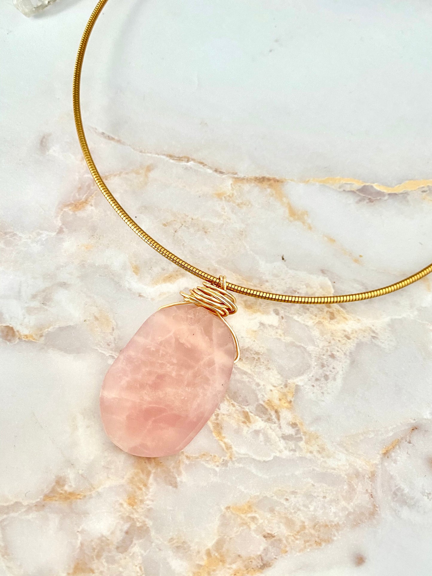 Rose quartz wire wrapped necklace