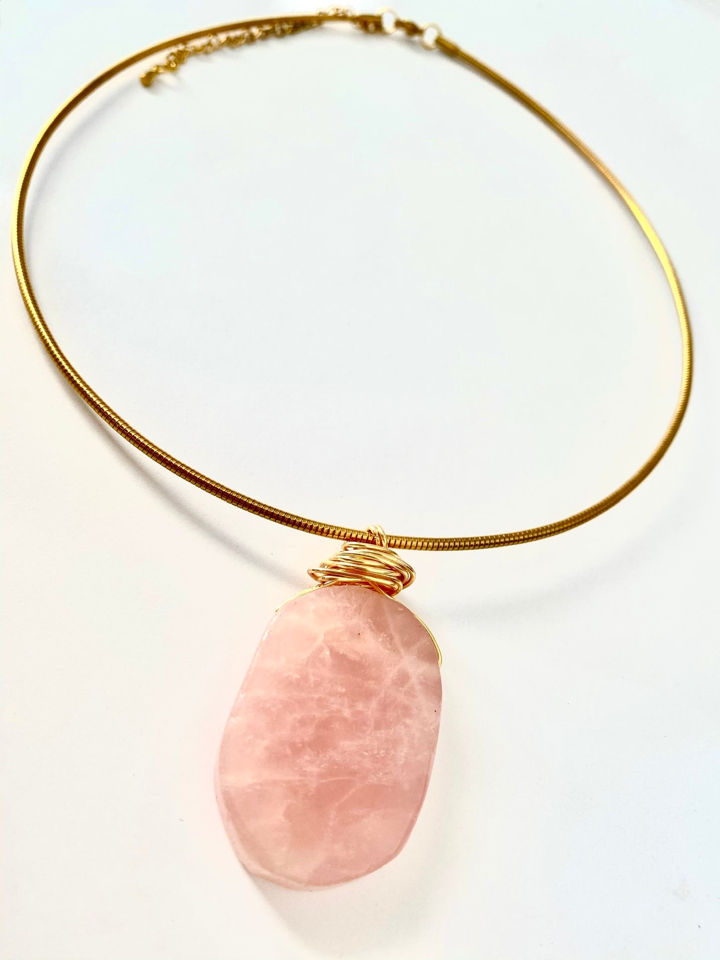 Rose quartz wire wrapped necklace
