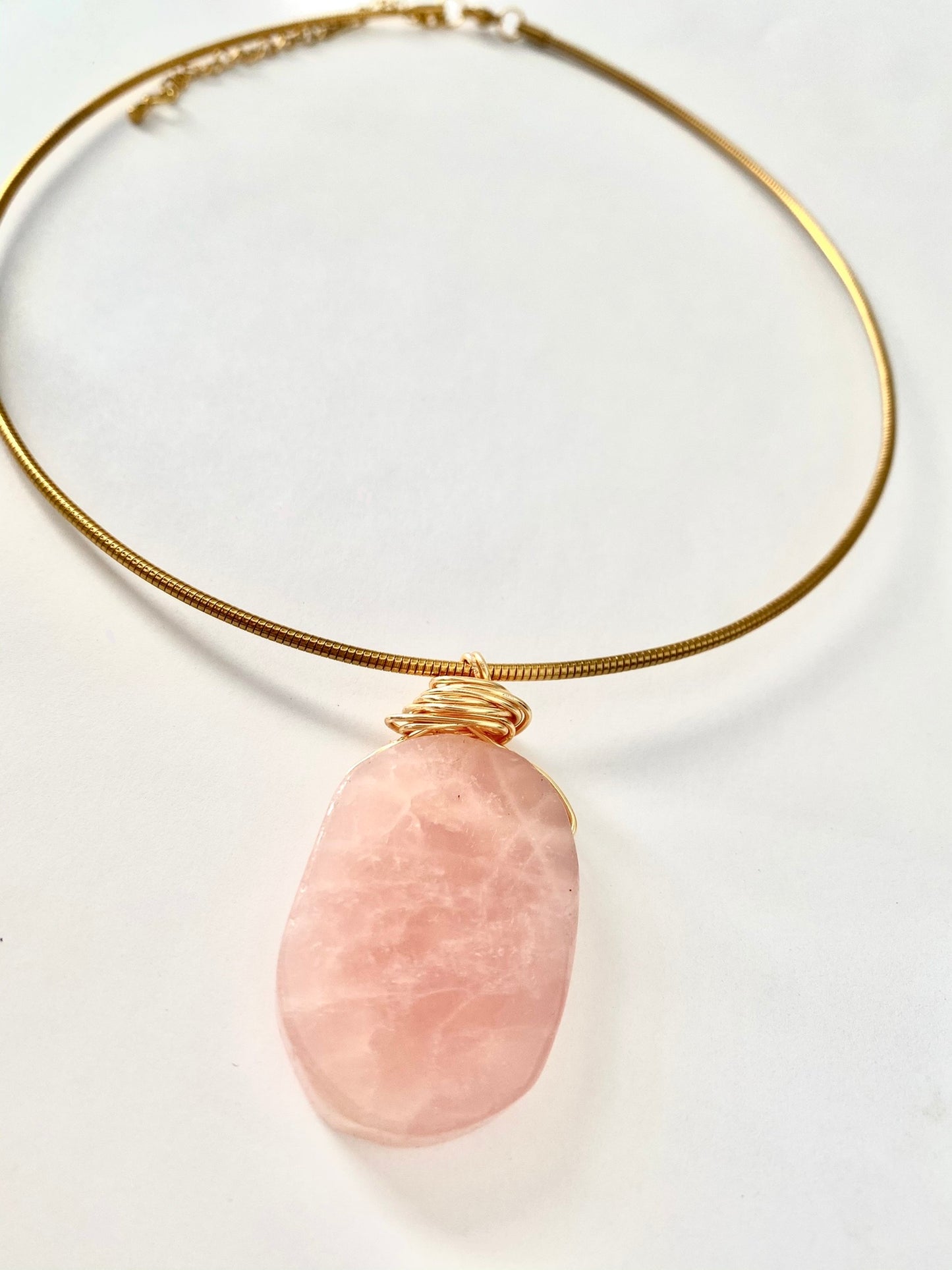 Rose quartz wire wrapped necklace