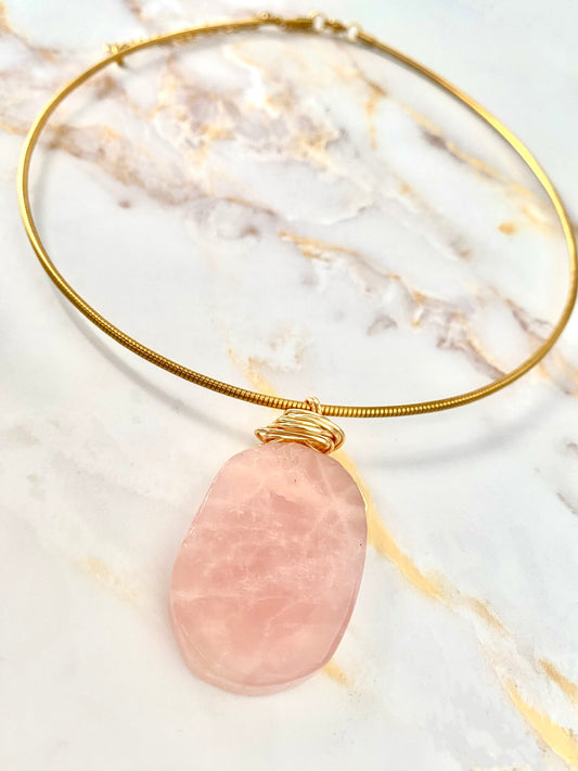 Rose quartz wire wrapped necklace