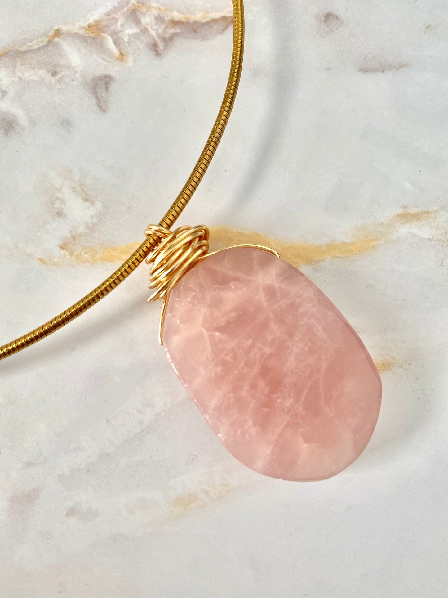 Rose quartz wire wrapped necklace