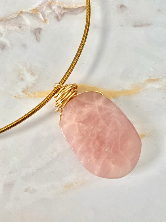 Rose quartz wire wrapped necklace