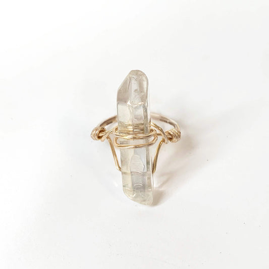 Raw Crystal Angel Opal Aura Quartz Ring