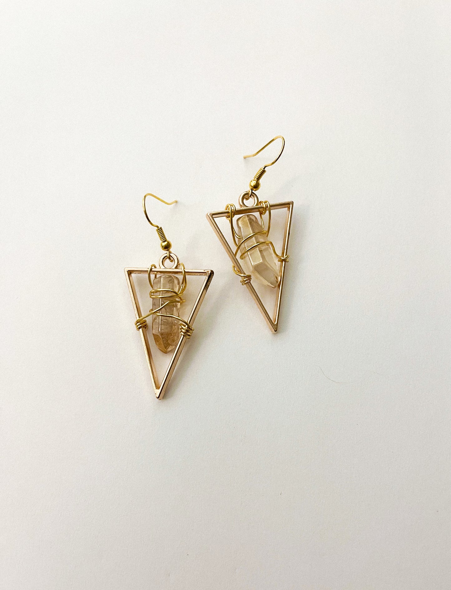 Star Gold Quartz Crystal Triangle Geometric Earrings