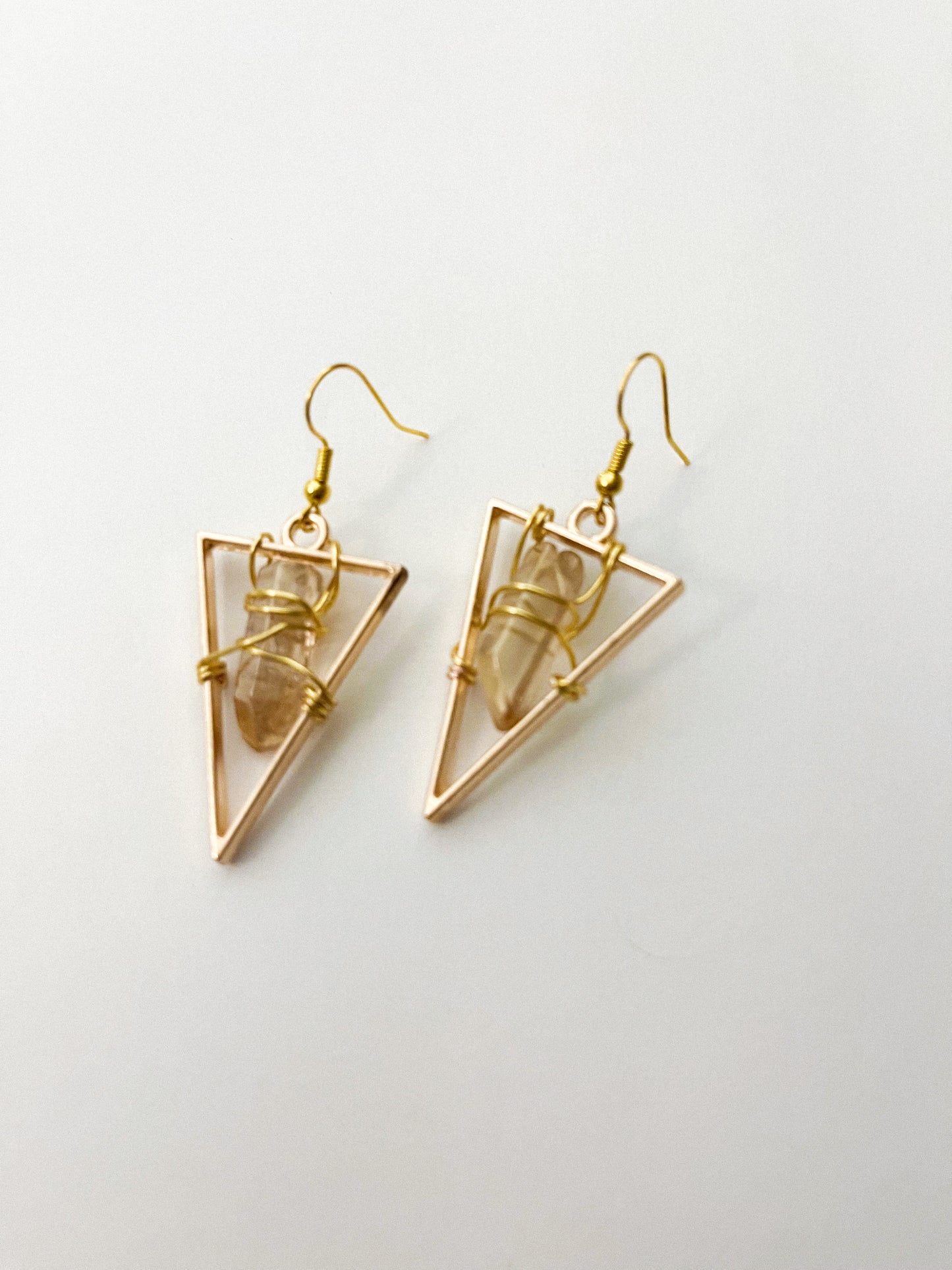 Star Gold Quartz Crystal Triangle Geometric Earrings