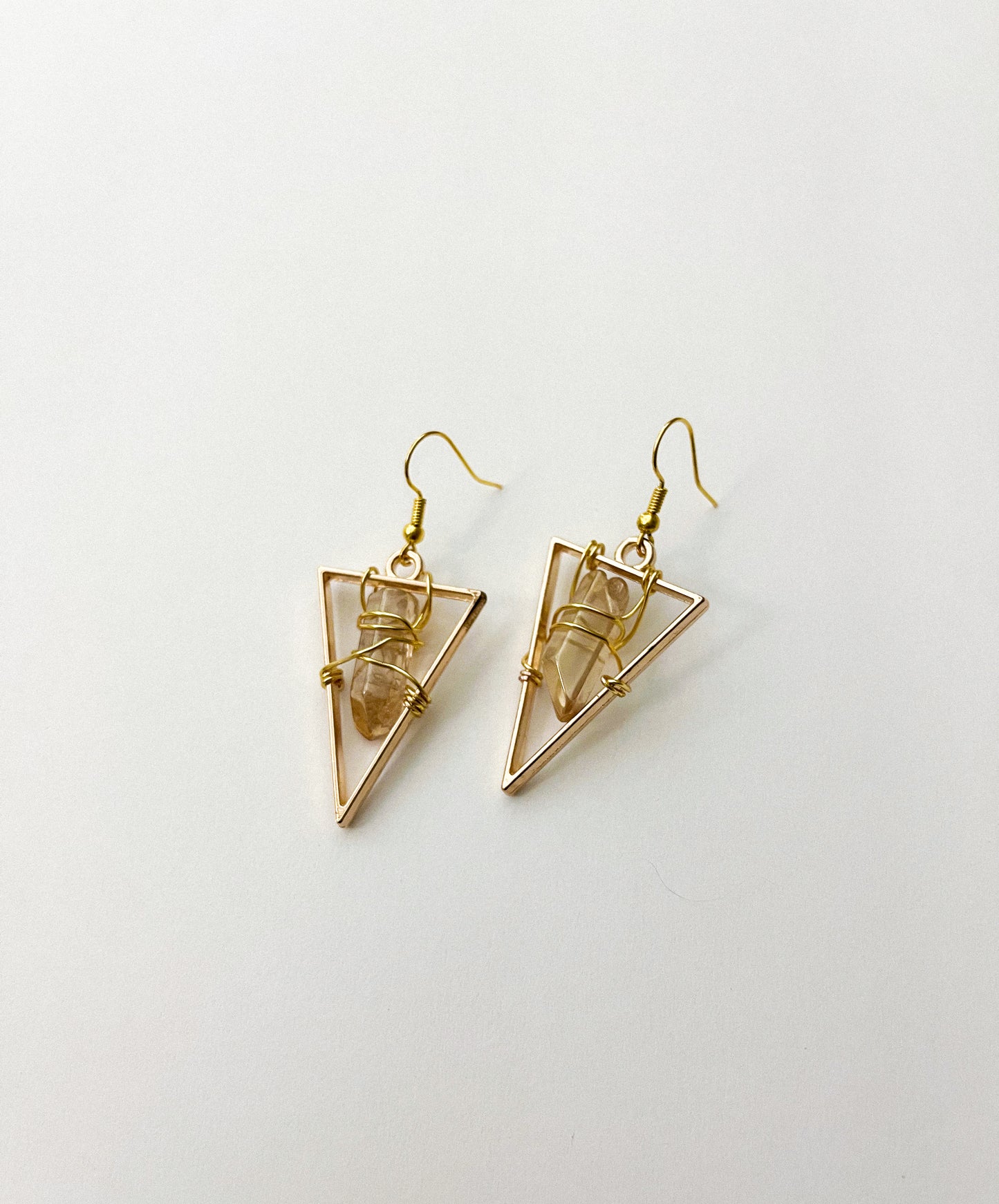 Star Gold Quartz Crystal Triangle Geometric Earrings