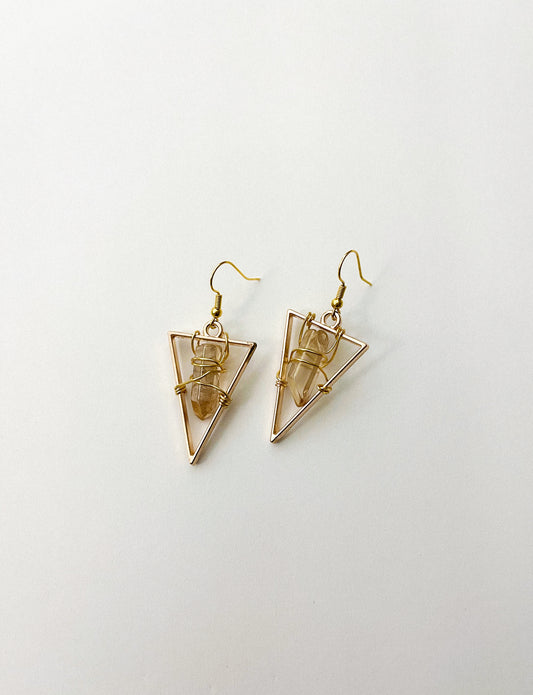 Star Gold Quartz Crystal Triangle Geometric Earrings