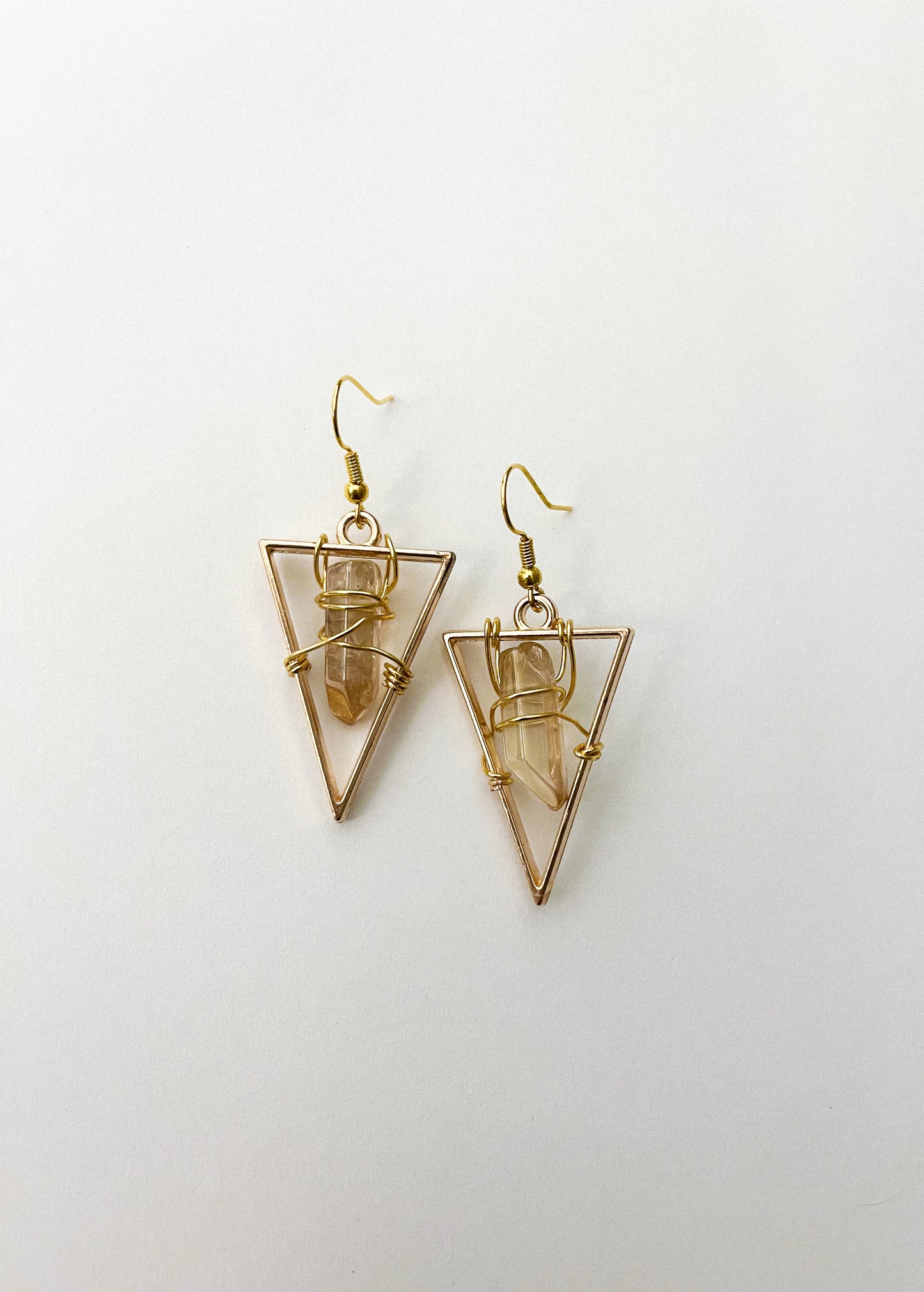 Star Gold Quartz Crystal Triangle Geometric Earrings