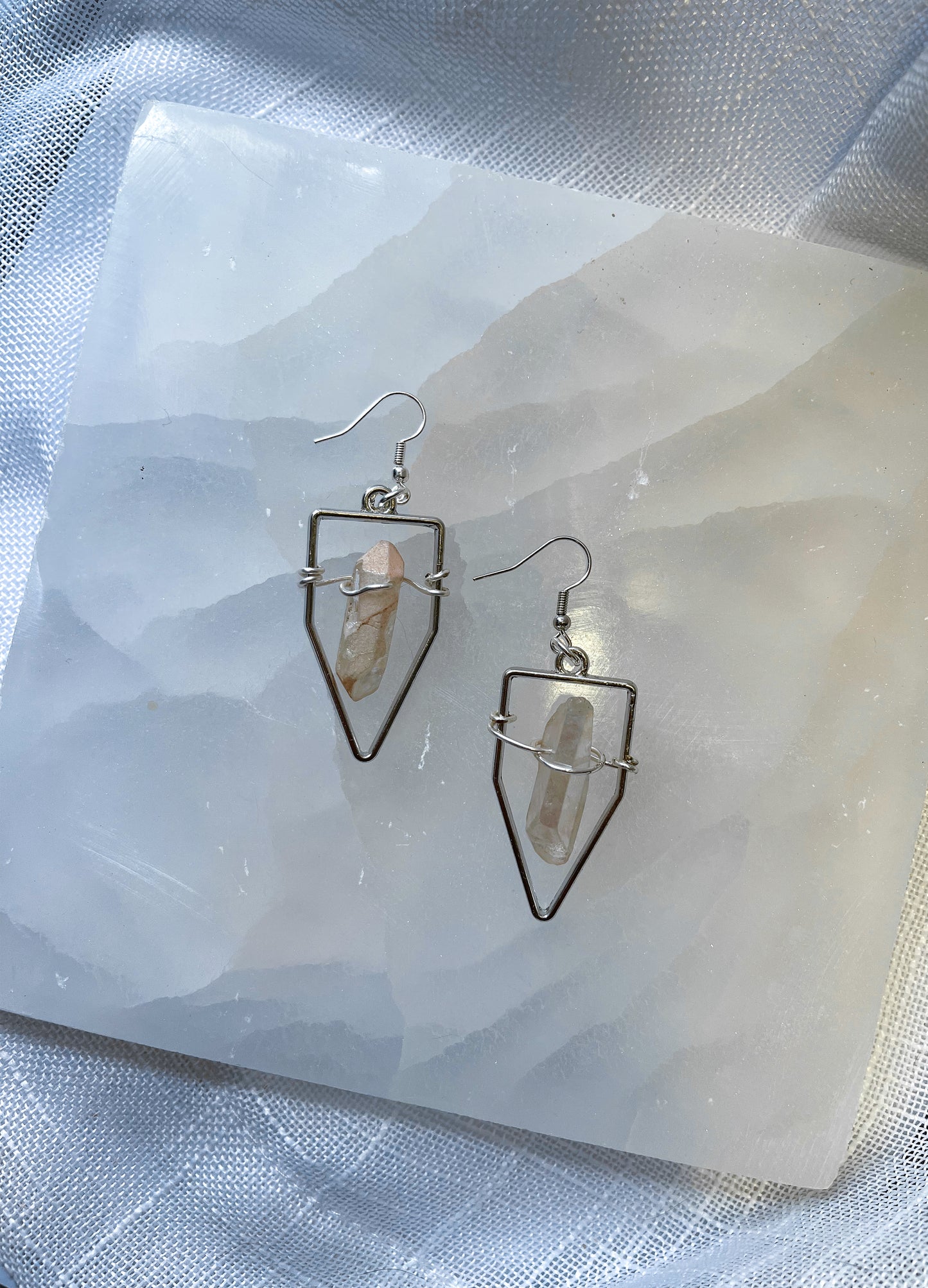 Magical Geometric Silver Aura Quartz Crystal Earrings