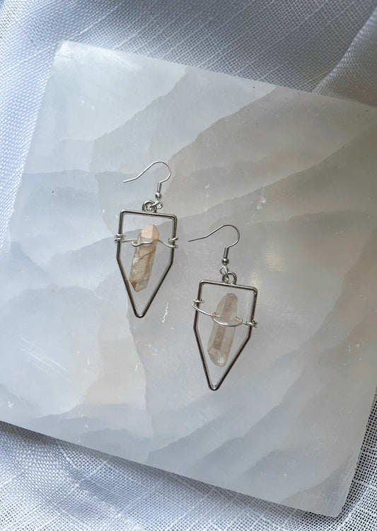 Magical Geometric Silver Aura Quartz Crystal Earrings