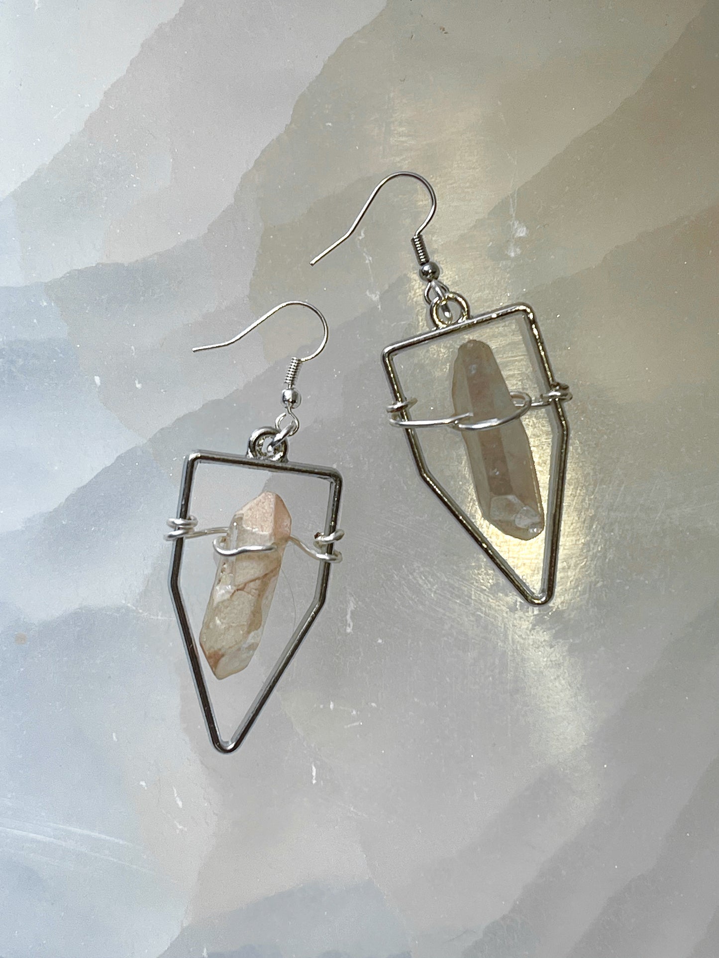 Magical Geometric Silver Aura Quartz Crystal Earrings