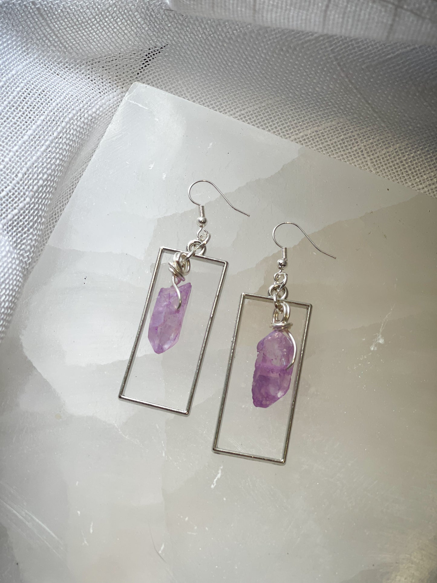 Purple Dyed Lovely Silver Quartz Crystal Earrings