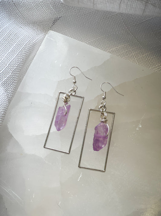 Purple Dyed Lovely Silver Quartz Crystal Earrings