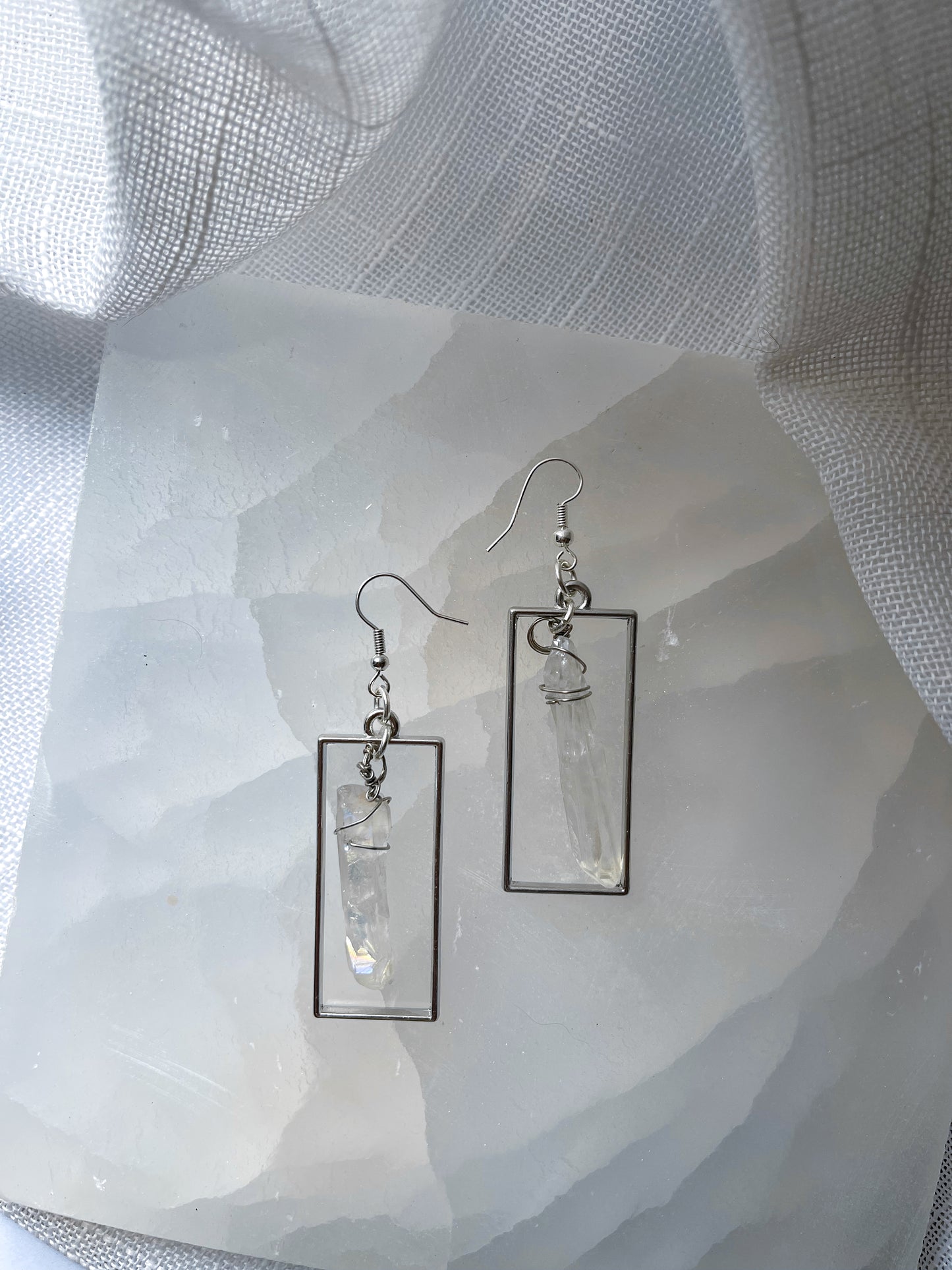 Queen Quartz Crystal Rectangular Earrings