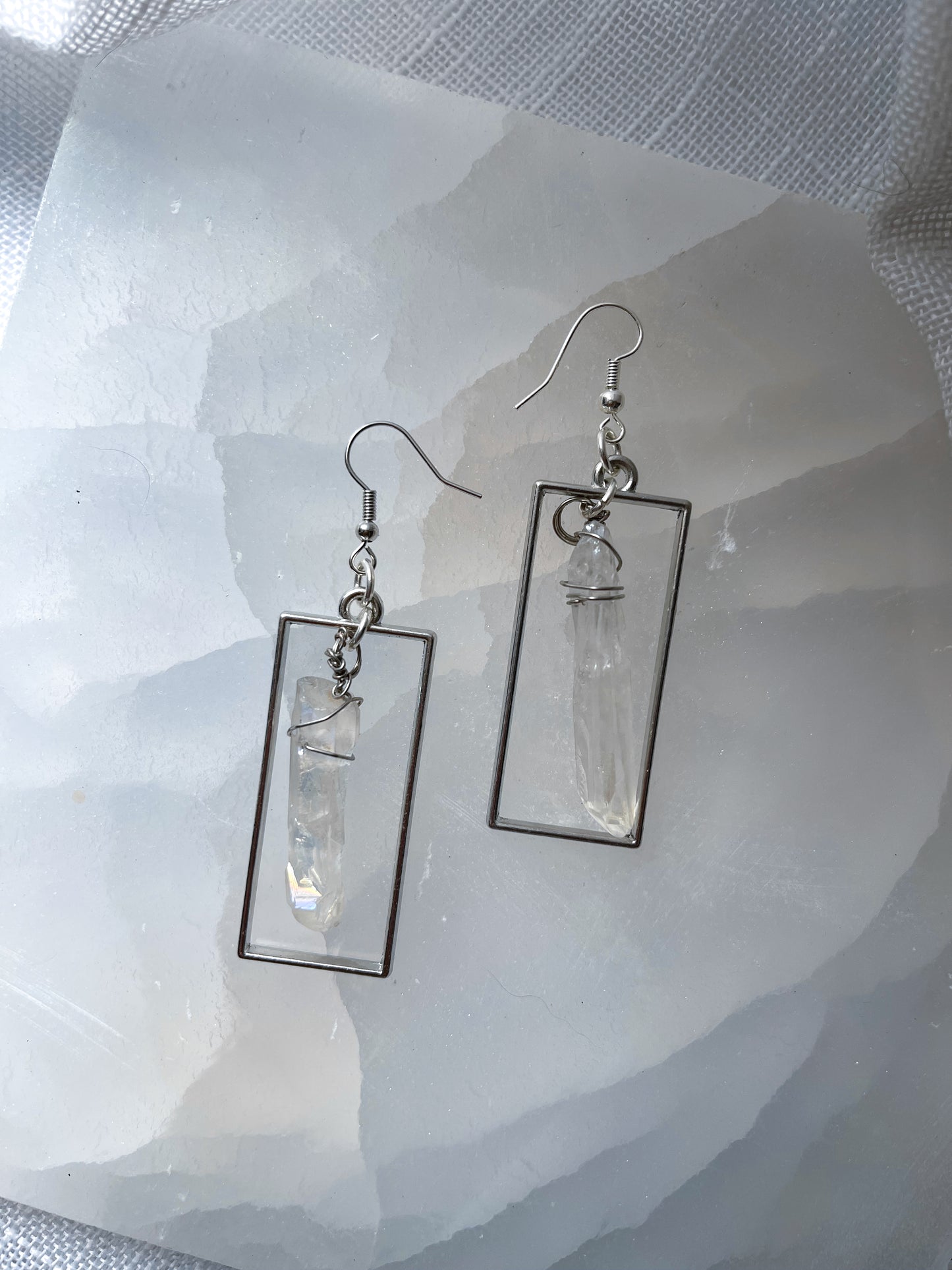 Beautiful Queen Quartz Crystal Rectangular Earrings