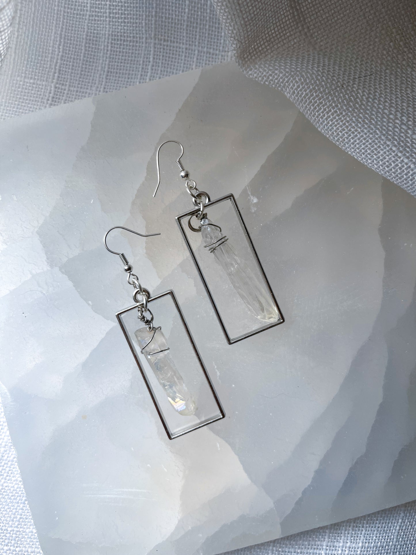 Queen Quartz Crystal Rectangular Earrings