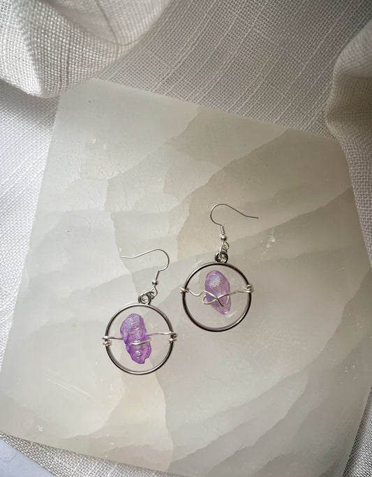 Circle of Love Purple Quartz Crystal Earrings