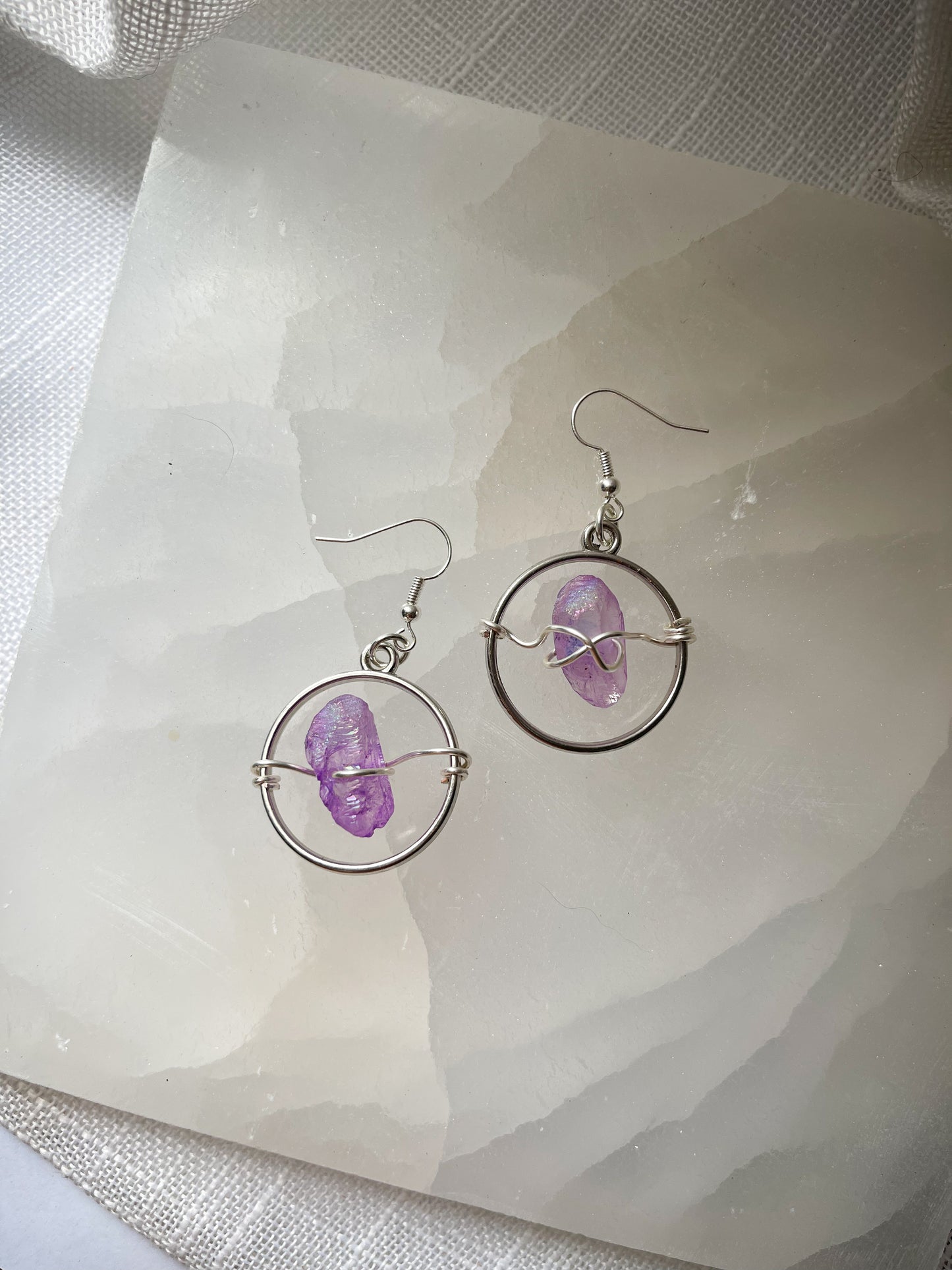 Circle of Love Purple Quartz Crystal Earrings