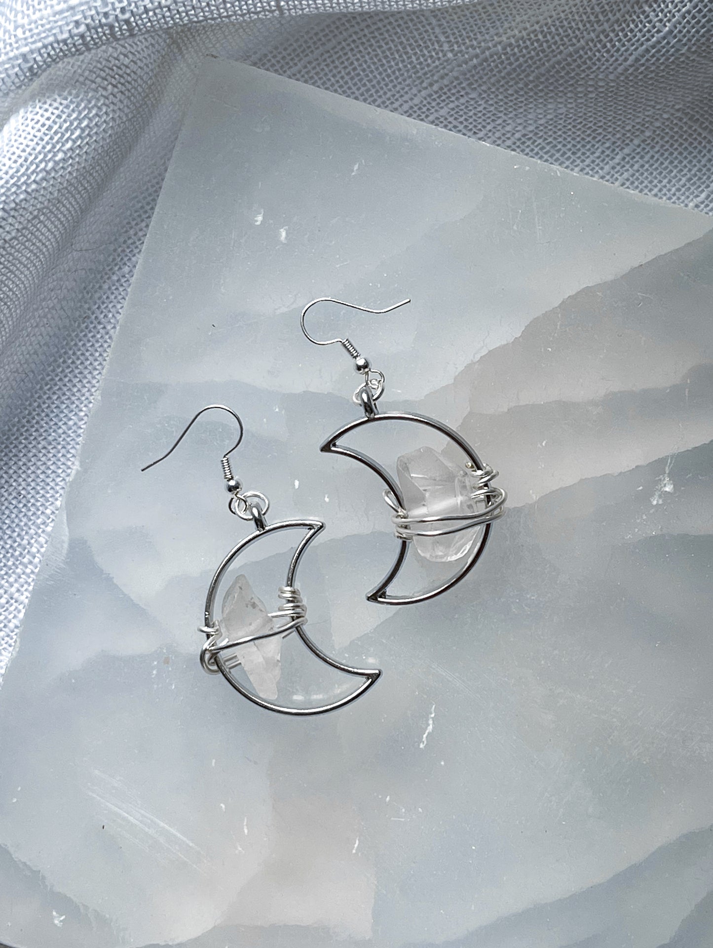 Crescent Moon Quartz Crystal Earrings