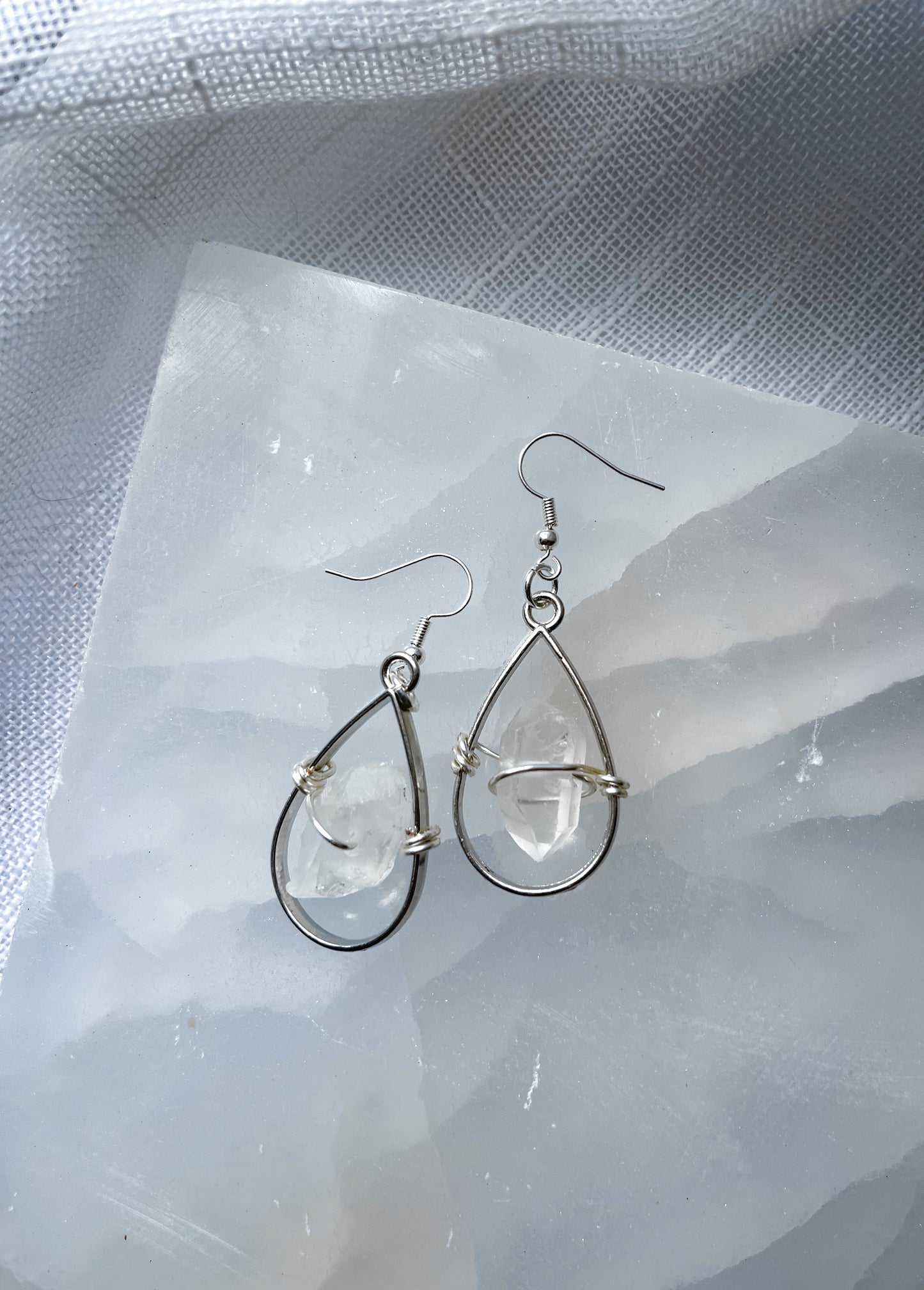 Drops of Silver Quartz Crystal Earrings