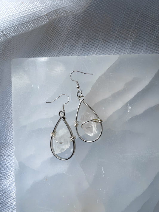 Drops of Silver Quartz Crystal Earrings