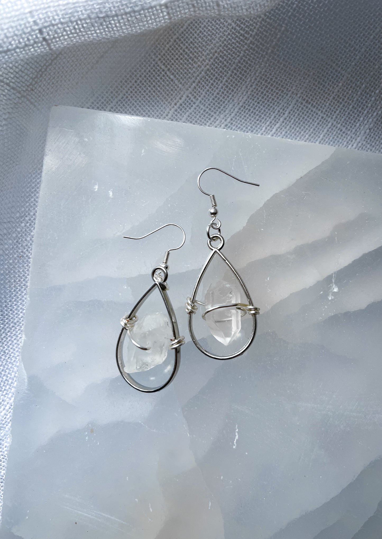 Drops of Silver Quartz Crystal Earrings