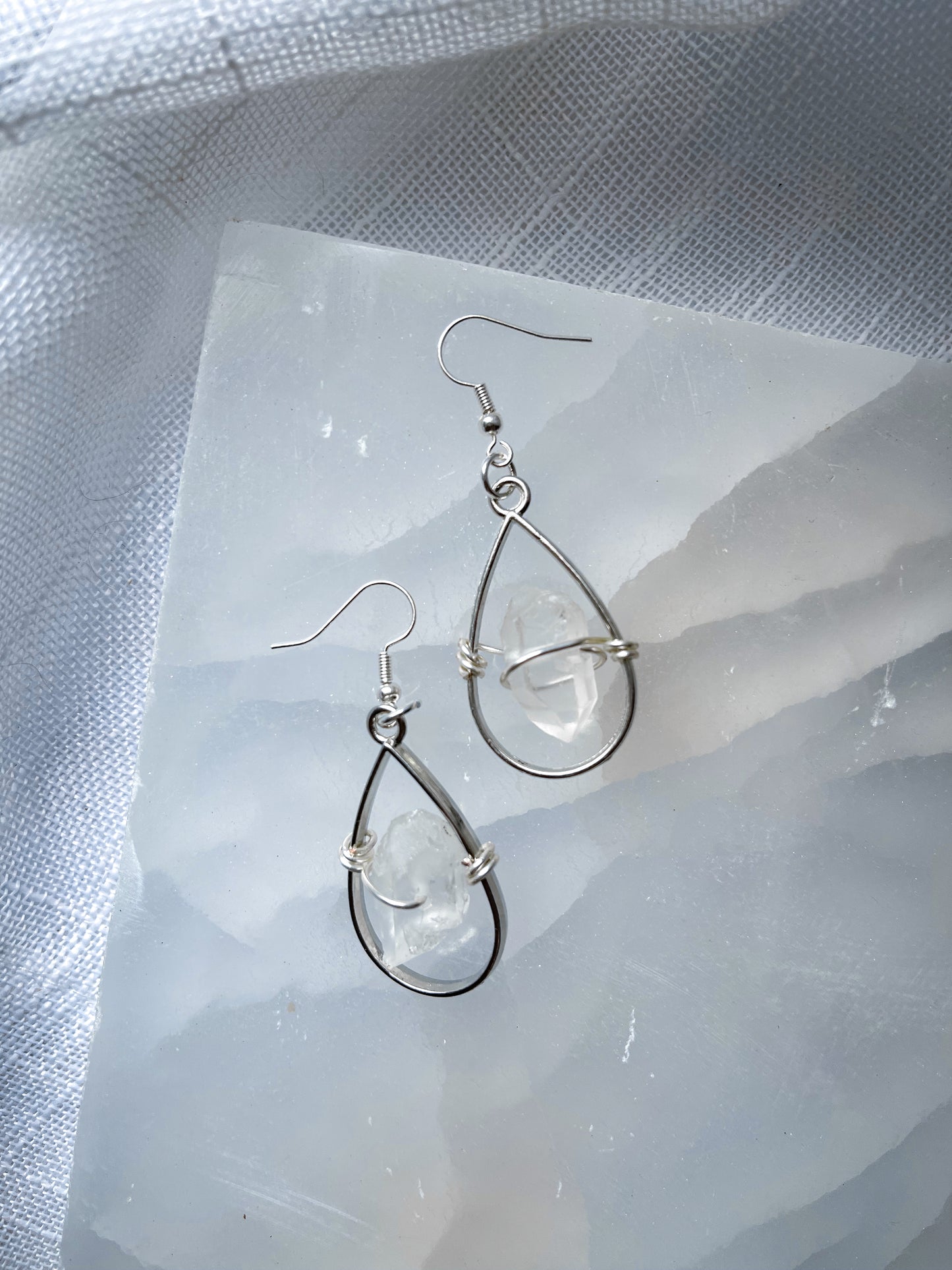 Drops of Silver Quartz Crystal Earrings