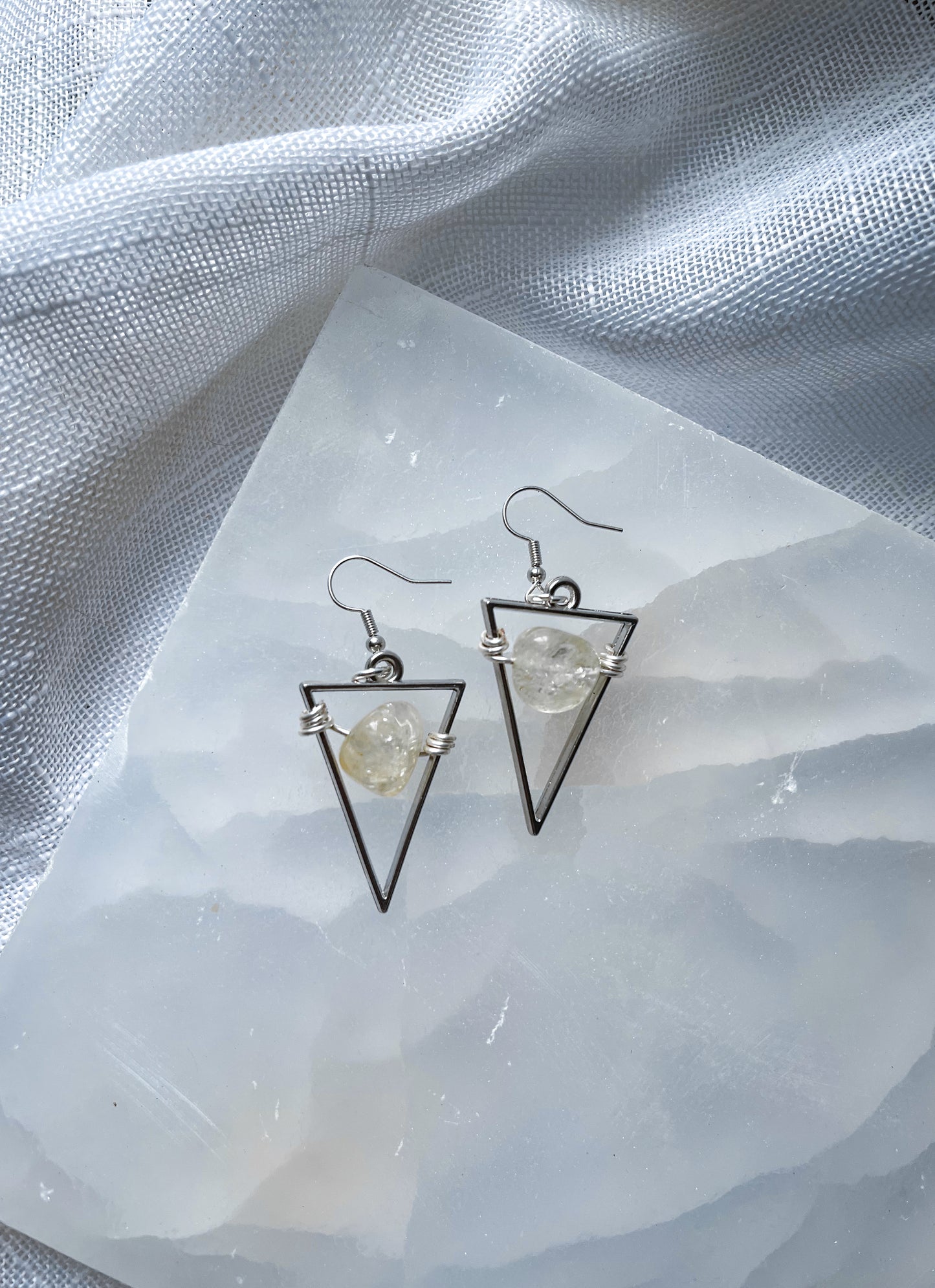 Light of Gold Citrine Triangle Crystal Earrings