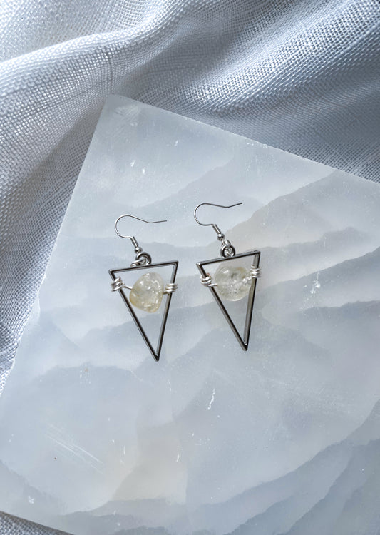 Light of Gold Citrine Triangle Crystal Earrings