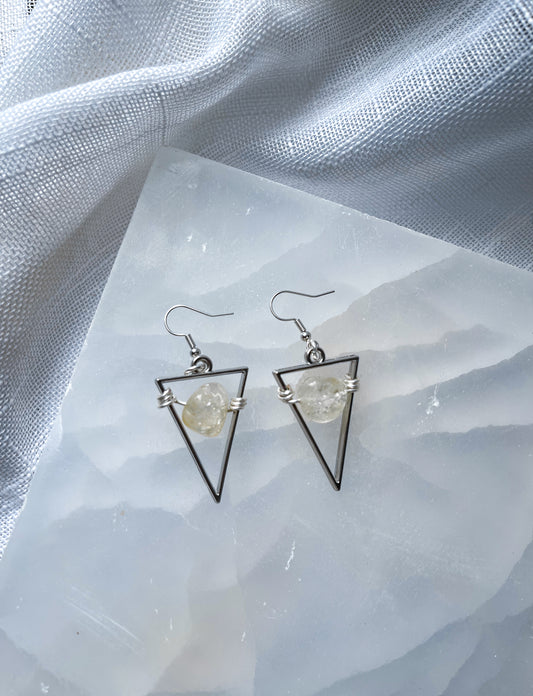 Light of Gold Citrine Triangle Crystal Earrings