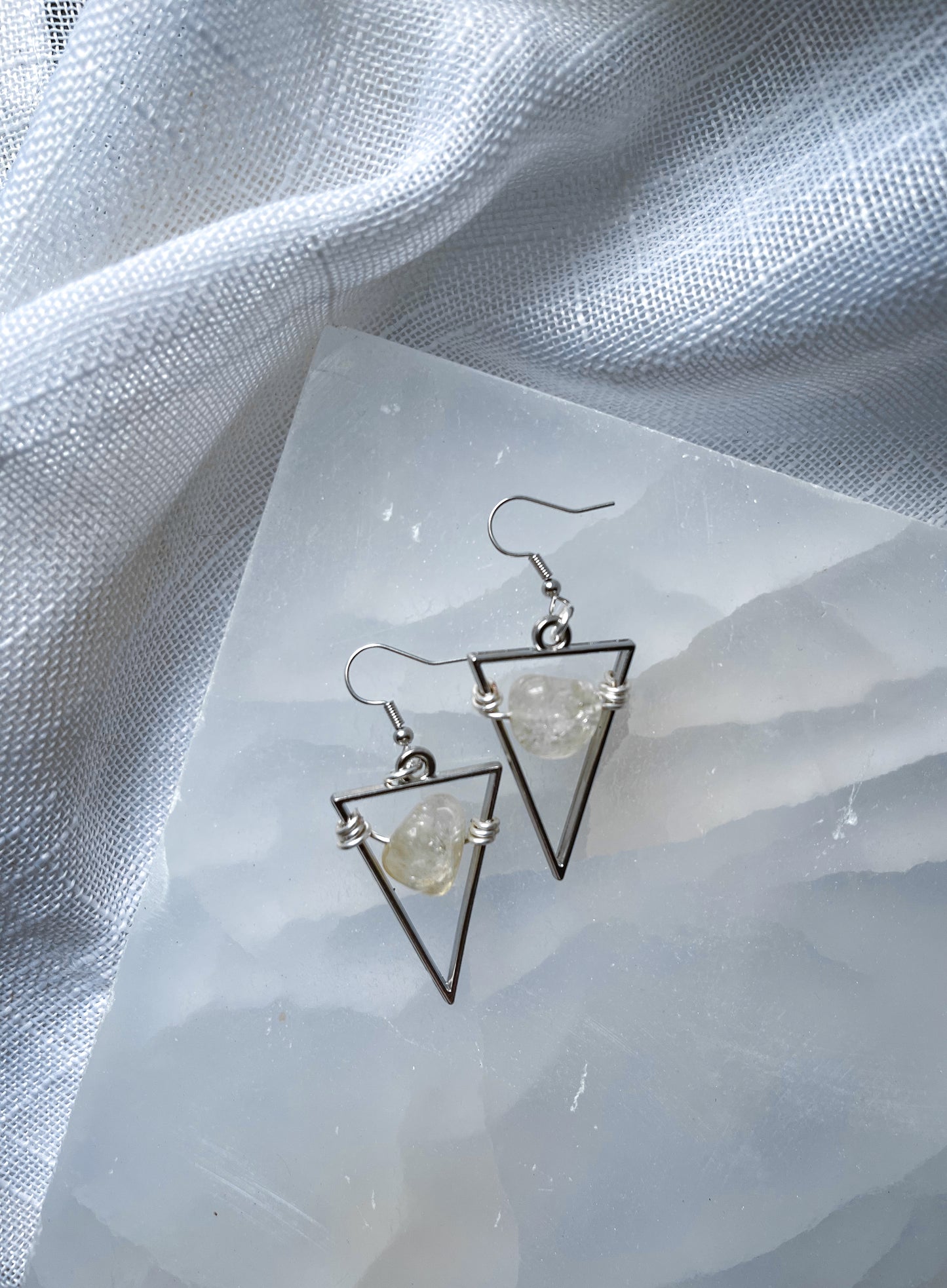 Light of Gold Citrine Triangle Crystal Earrings