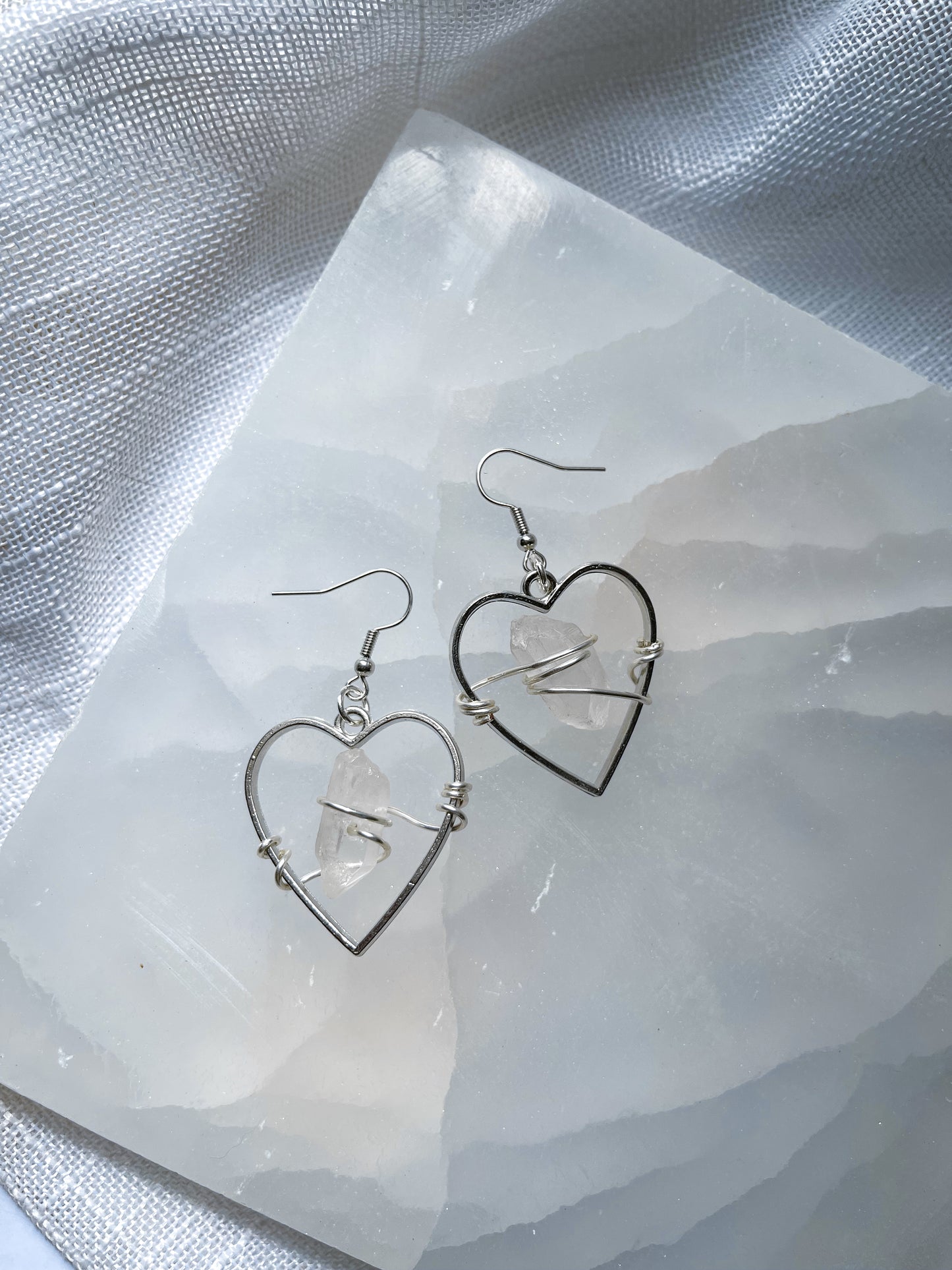 Hearts of Love Quartz Crystal Earrings