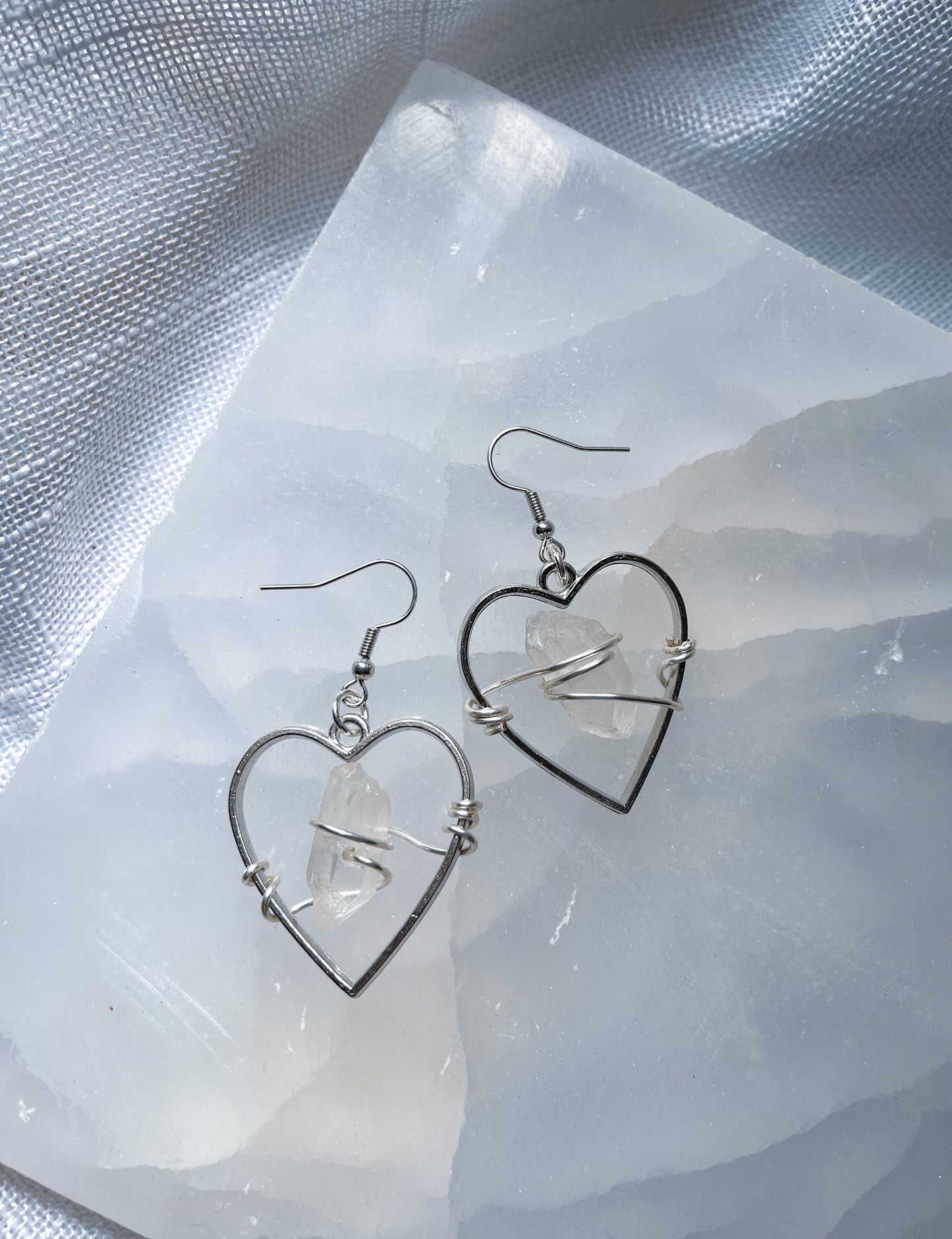 Hearts of Love Quartz Crystal Earrings