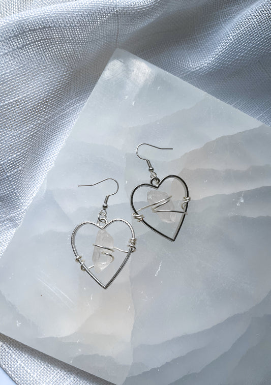 Hearts of Love Quartz Crystal Earrings