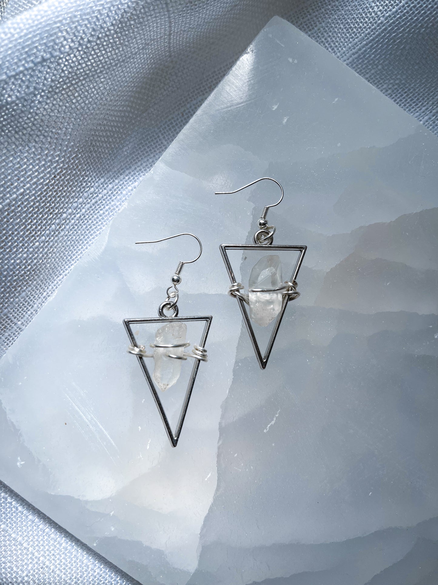 Bright Star Quartz Crystal Triangle Geometric Earrings