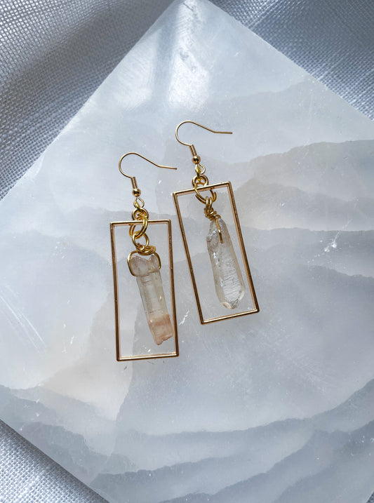 Beautiful Queen Quartz Crystal Rectangular Earrings