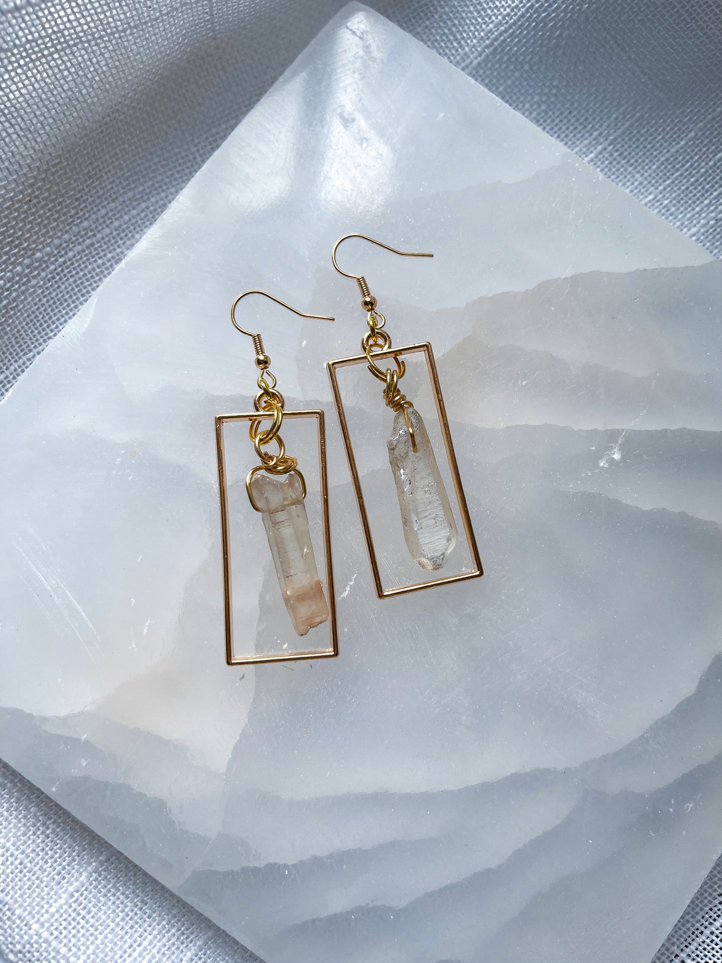 Beautiful Queen Quartz Crystal Rectangular Earrings