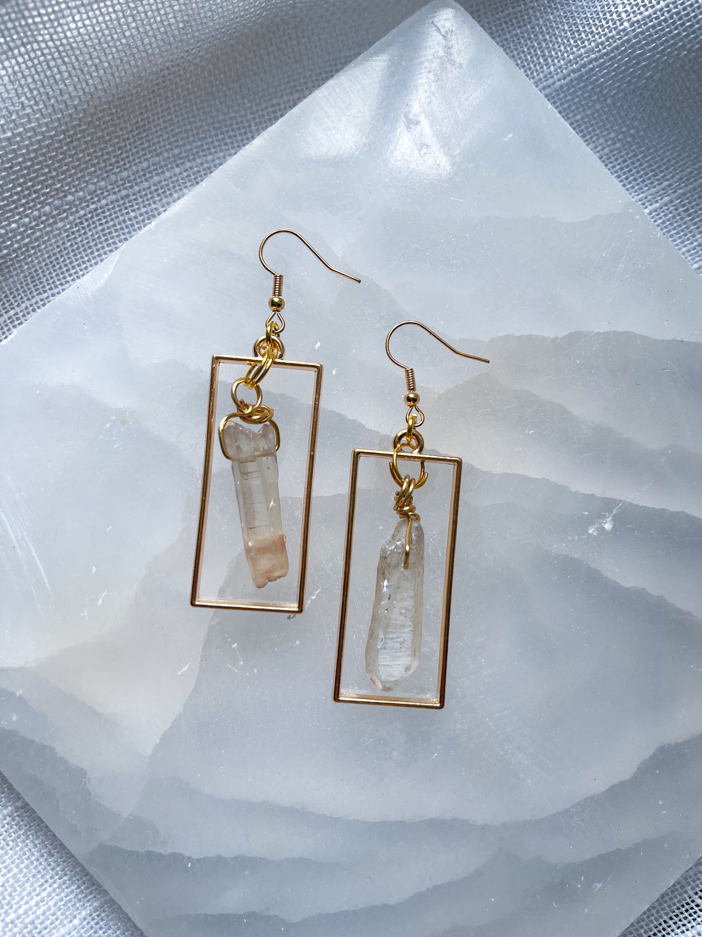 Queen Quartz Crystal Rectangular Earrings