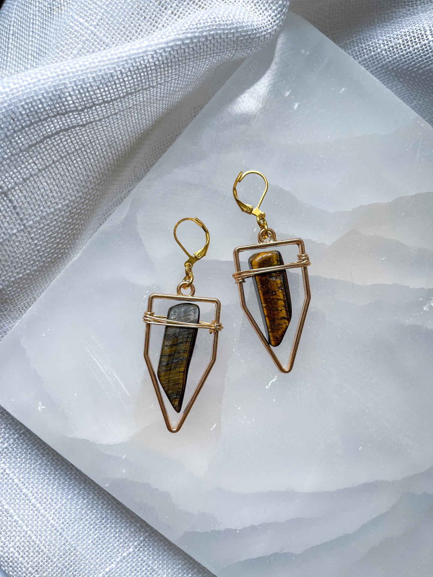 Peace Grounding Geometric Tigers Eye Earrings