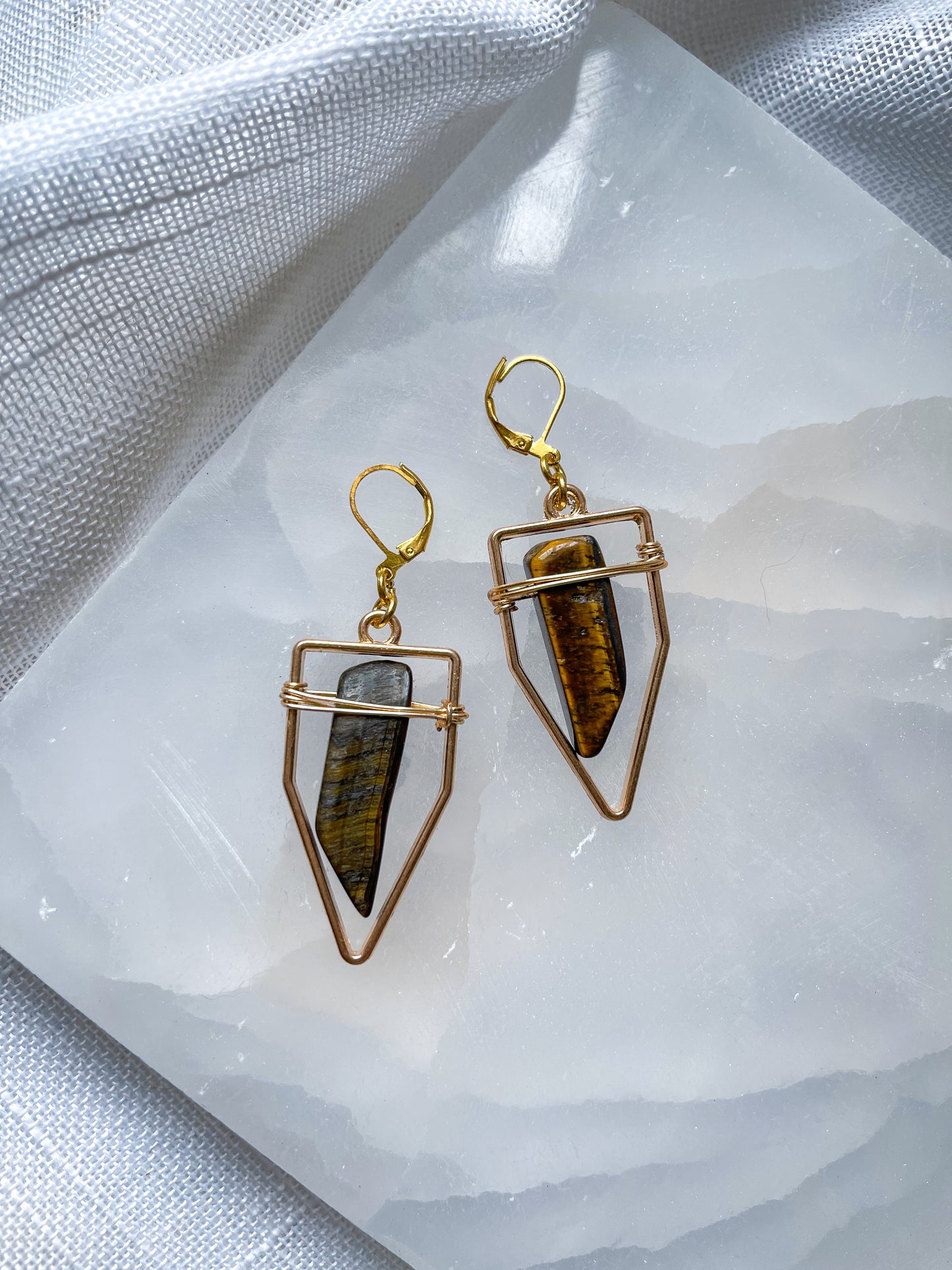 Peace Grounding Geometric Tigers Eye Earrings