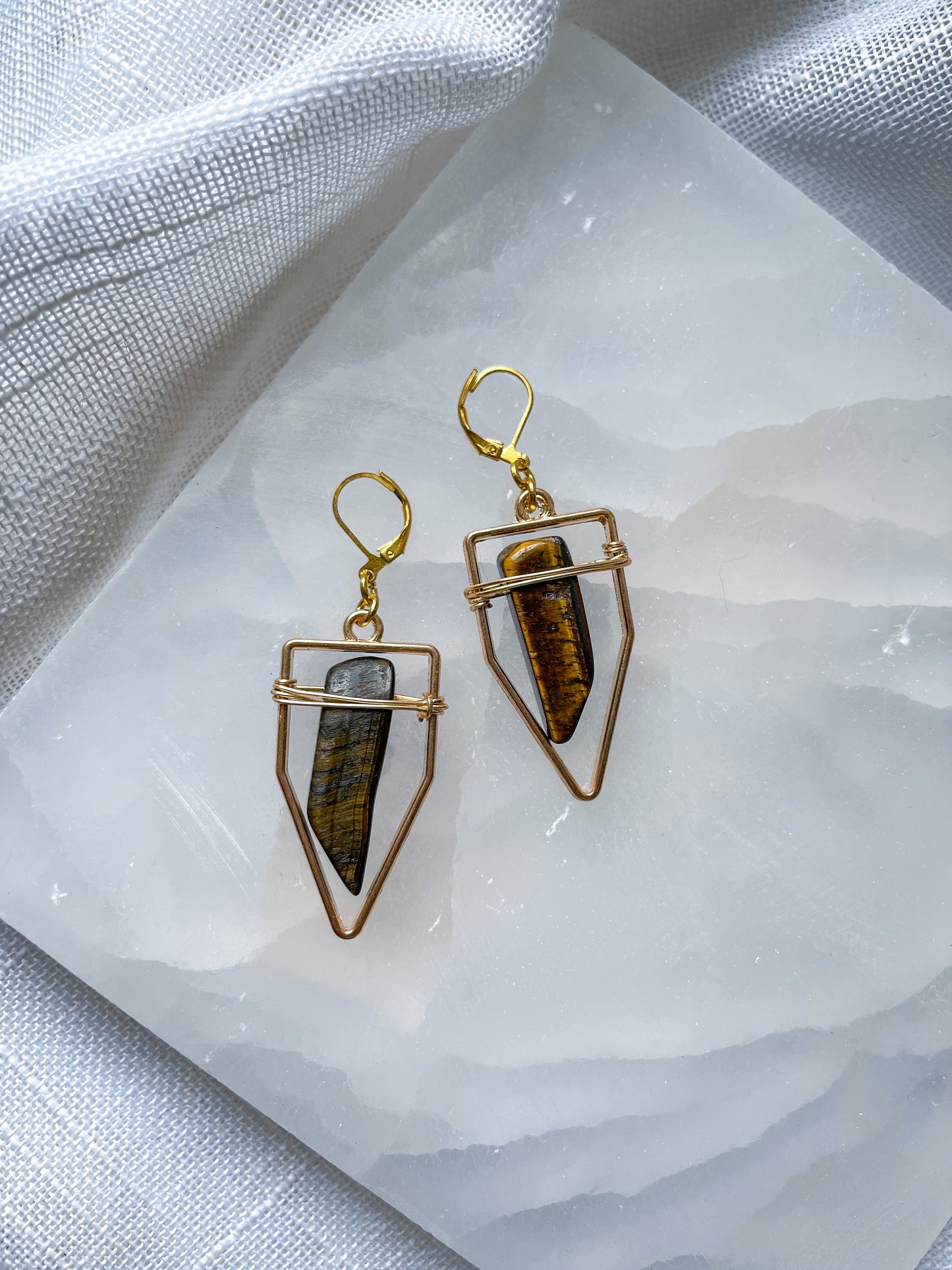 Peace Grounding Geometric Tigers Eye Earrings