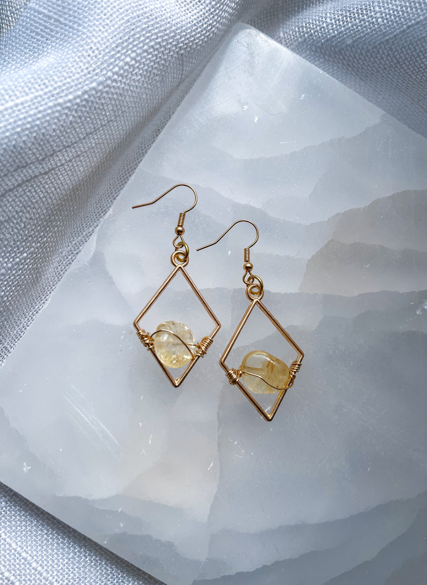 Earthy Citrine Diamond Crystal Earrings