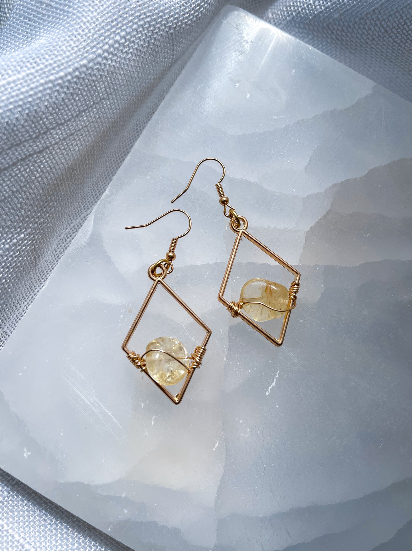 Earthy Citrine Diamond Crystal Earrings